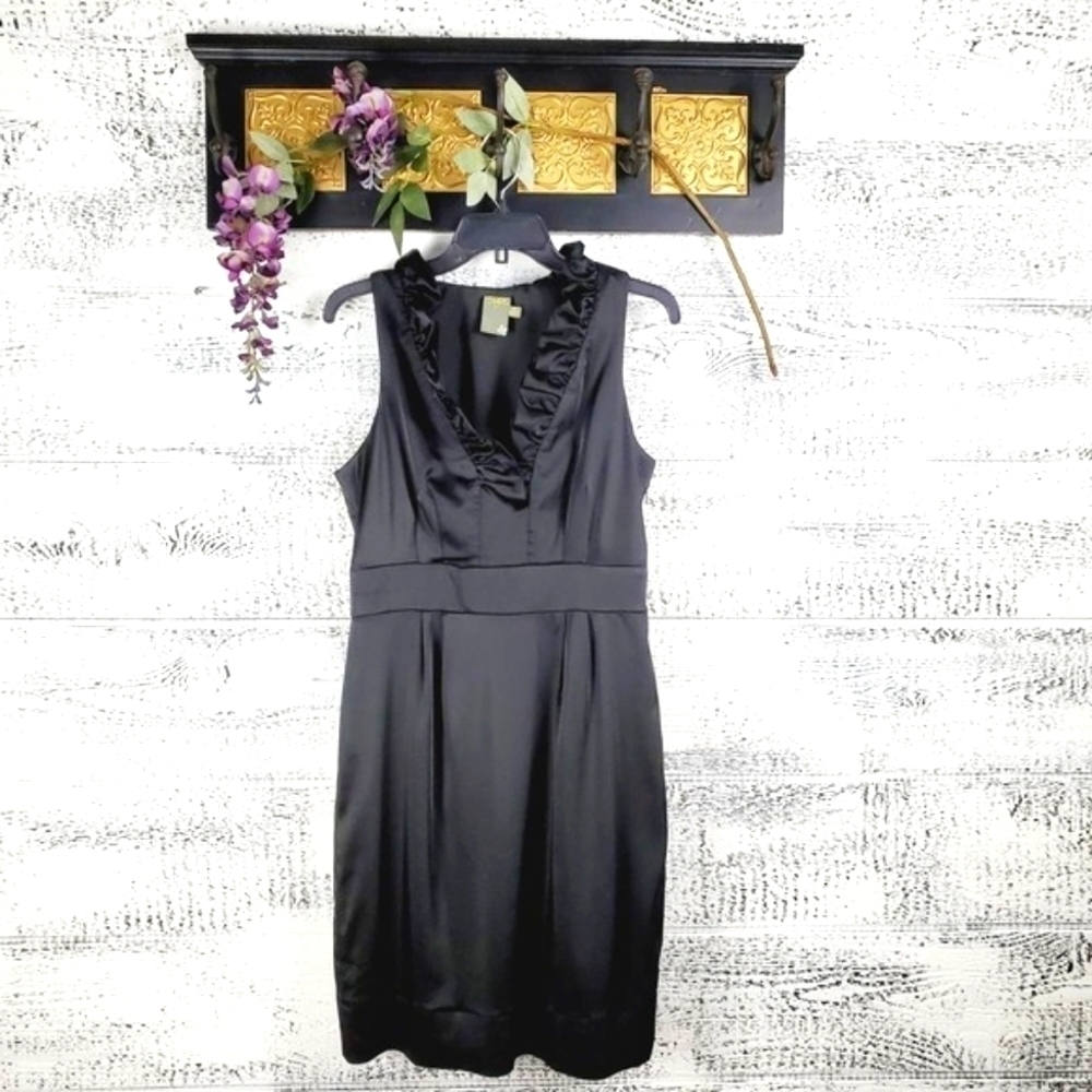 Taylor Black Ruffled Neck Mini  Sleeveless Dress